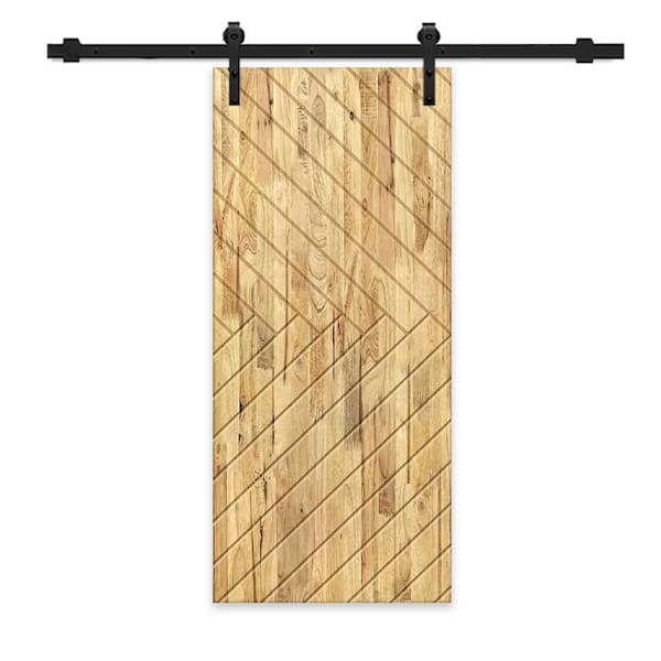 CALHOME 24 in. x 80 in. Weather Oak Stained Pine Wood Modern Interior Sliding Barn Door with Hardware Kit