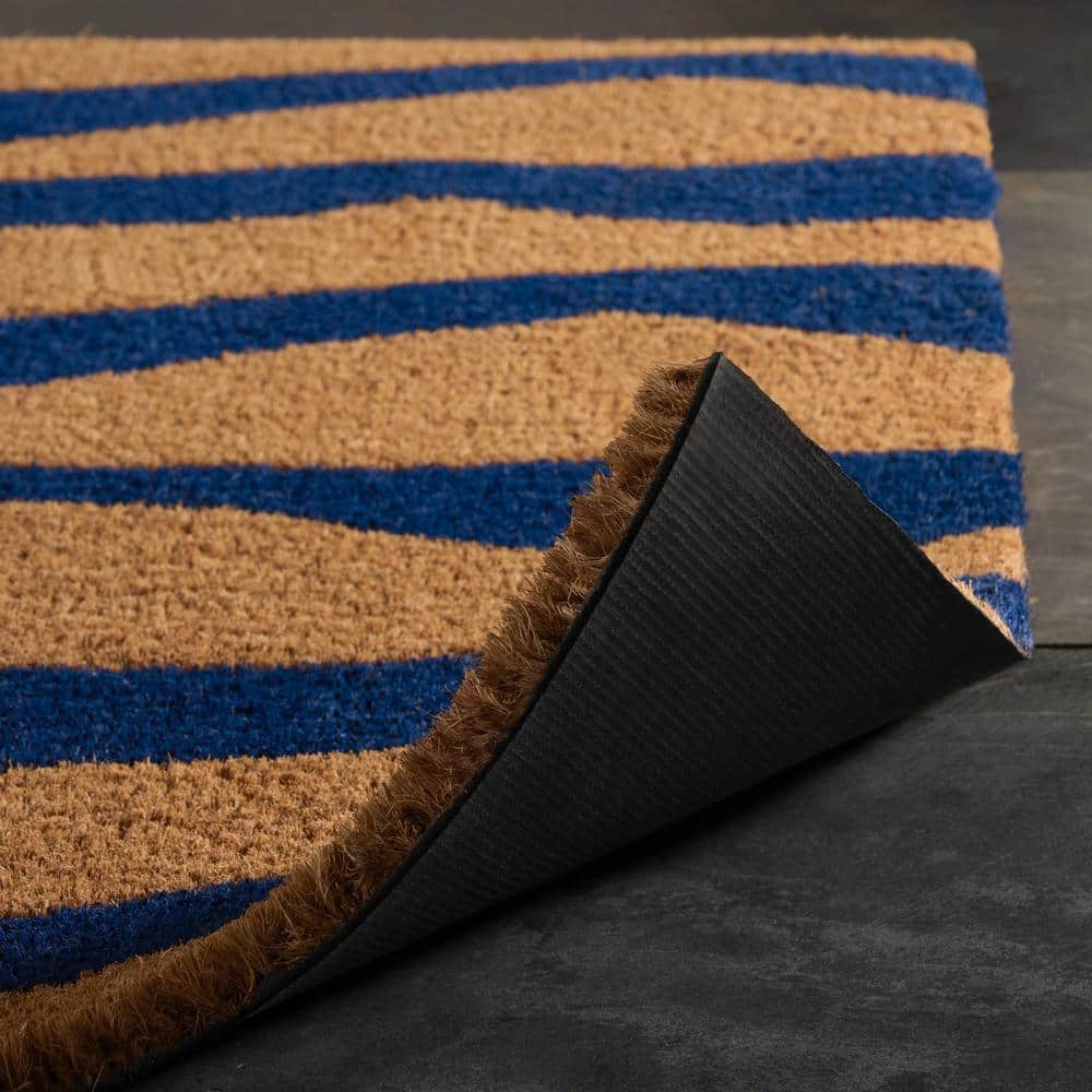 Blue and Natural Coir Abstract Mountain Outdoor Door Mat, 24"x36"