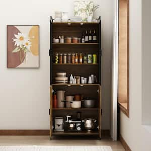 Brown Wood 31.5 in. W Kitchen Buffet Sideboard Pantry Cabinet For Dining Room with Metal Mesh Doors, Shelves