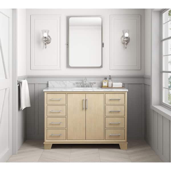 Home Decorators Collection Nanterre 49 in W x 22 in D x 36 in H Single Sink Bath Vanity in Desert Birch With White Marble Top