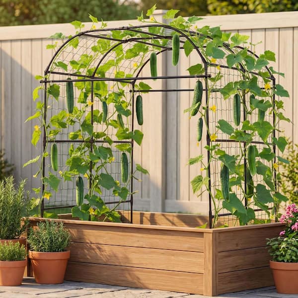 Cucumber Trellis, U-Shape Garden Trellises for Raised Bed, Metal Wide Top Arch Plant Support for Vine, Peas, 2025 update