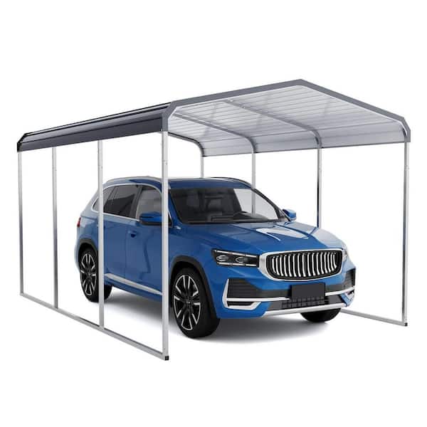 10 ft. x 15 ft. Heavy Duty Carport with Galvanized Metal Roof & Updated Frame-Metal Garage Canopy for Cars, Boats, Grey