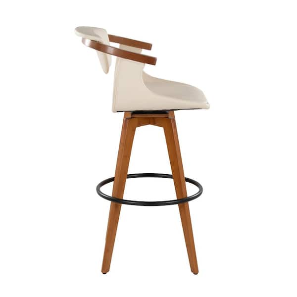 Oracle 29 in. Cream Faux Leather, Walnut Bamboo, and Black Metal Fixed-Height Bar Stool