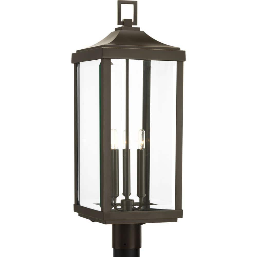 Antique Bronze 3-Light Outdoor Post Lantern with Clear Glass