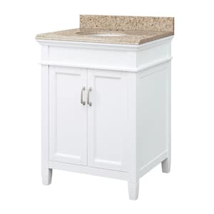 Ashburn 25 in. W x 22 in. D Vanity Cabinet in White with Granite Vanity Top in Beige with White Sink