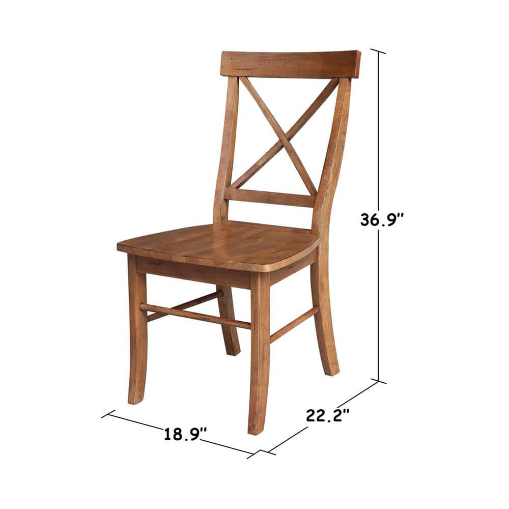 36" Distressed Oak Solid Wood Round Pedestal Table with 2 X-Back Chairs