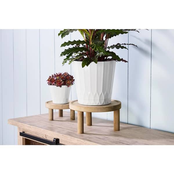 10 in. Footed Medium Brown Wood Planter Stand (10 in. L x 10 in. W x 5 in. H)