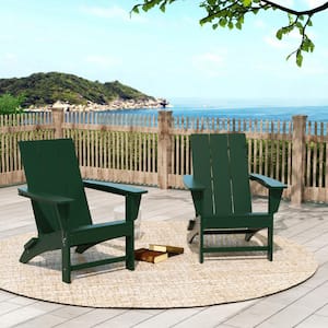 Shoreside Dark Green Outdoor Modern Folding Plastic Adirondack Chair