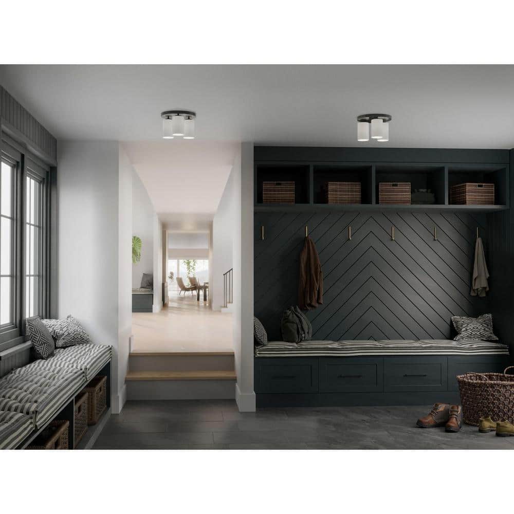 Matte Black 3-Light Flush Mount with Clear Glass Shades