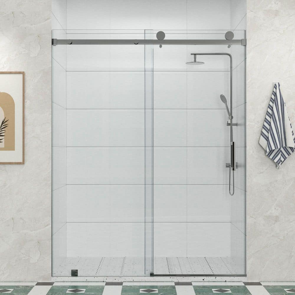 Resa 50 to 54 in. W x 76 in. H Frameless Sliding Shower Door in Chrome with Towel Bar and 3/8 in. Clear Glass price history on PriceWatchPro