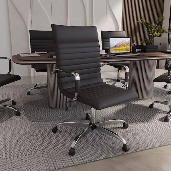 Harris High-Back Leather Office Chair Chrome Frame Adjustable Height, Swivel, Tilt Conference Chair in Black