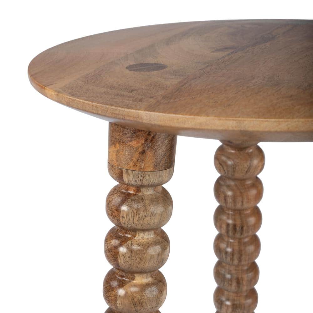 Warm Natural Wood Round Accent Table with Sculpted Legs