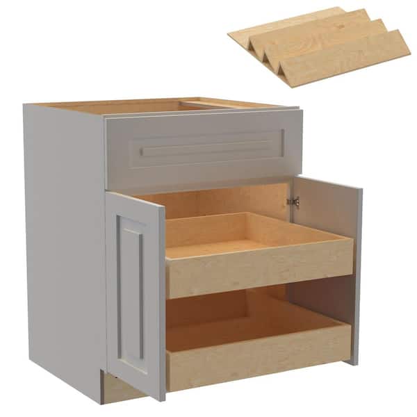 Home Decorators Collection Grayson 27 in. W x 24 in. D x 34.5 in. H Assembled Plywood Base Kitchen Cabinet in Pearl Gray with 2ROT Spice Soft Close