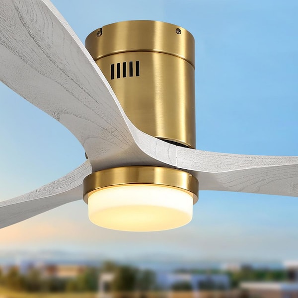 Lasaideal 52 in. Gold Integrated LED Indoor Low Profile Flush Mount Ceiling Fan with Light Kit and Remote Control