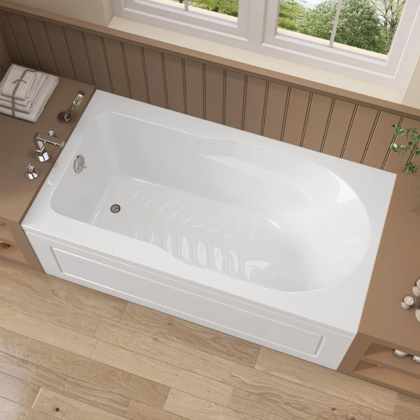 SnowAprn 60 in. x 32 in. Alcove Soaking Bathtub with Left-Hand Drain Rectangular Apron Front Skirt Bathtub in White