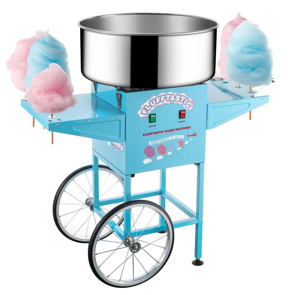 Blue Flufftastic Commercial Cotton Candy Machine with Cart