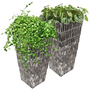 9.25 in. x 9.75 in. Plastic Hyacinth Poly-Wicker Tall Planter Pot - Fog - (Set of 2)