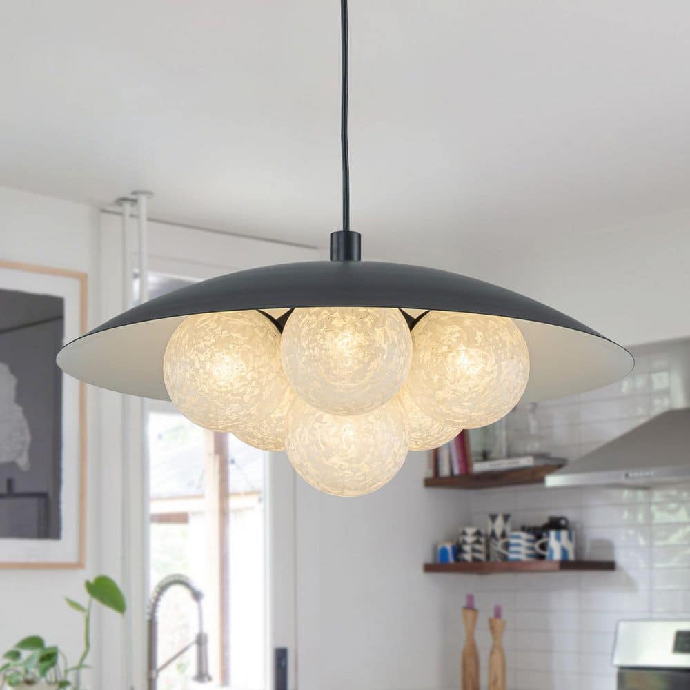 18 in. 6-Light Matte Black Iron Dome Pendant Light with Glass Globe Shades price history on PriceWatchPro