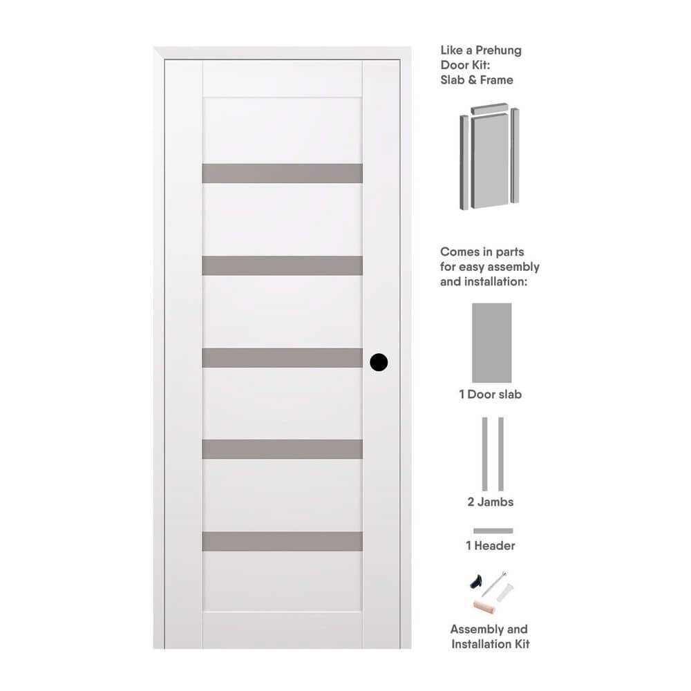 Leora N DIY-Friendly 24 in. x 84 in. Left-Hand 6-Lite Frosted Glass Snow White Composite Single Prehung Interior Door price history on PriceWatchPro