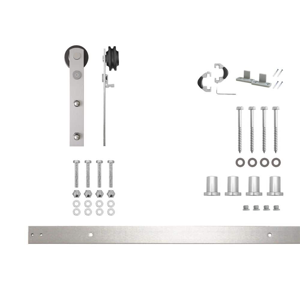 5.5 ft./66 in. Brushed Nickel Non-Bypass Sliding Barn Door Hardware Kit Straight Design Roller for Single Door price history on PriceWatchPro
