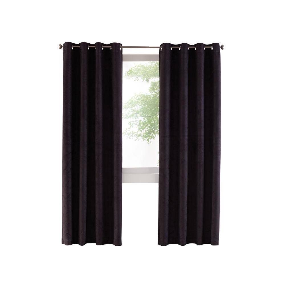 Navar Black Polyester Faux Seude 54 in. W x 95 in. L Grommet Indoor Blackou