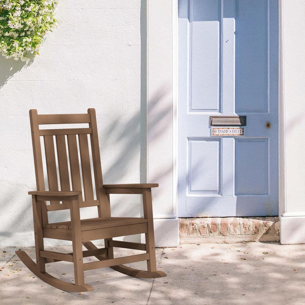 Brown HDPE Plastic Adirondack Rocking Chair with Arms