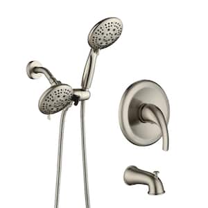 Single Handle 6-Spray Patterns Freestanding Tub Faucet with Hand Shower with Tup Spout in Brushed Nickel