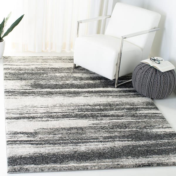 Retro Dark Grey/Light Grey Doormat 3 ft. x 5 ft. Striped Area Rug