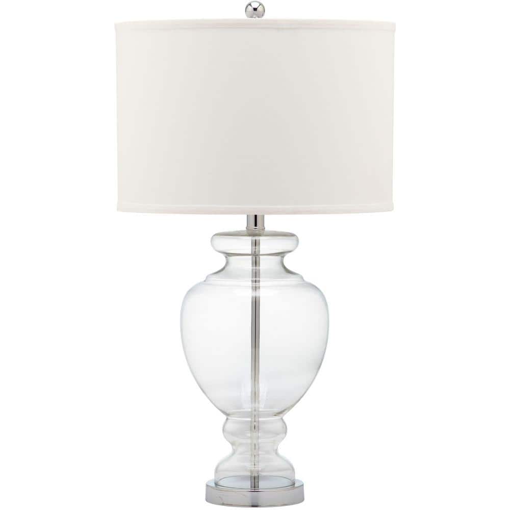 Clear Glass Table Lamp Set with Silver Fittings and Off-White Shade