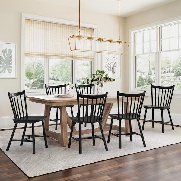 LUE BONA Winston Black Windsor Dining Chair Farmhouse Wooden Spindle Back Dining Chair Side Chair for Dining Room Set of 6