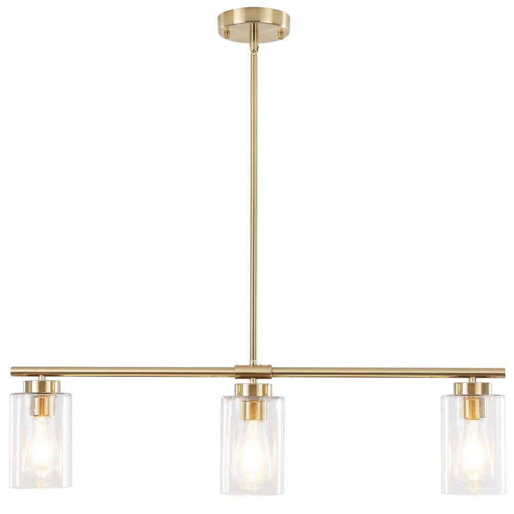 3-Light Brass Hanging Linear Chandelier Lighting with Glass Shade for Kitchen Island with No Bulbs Included price history on PriceWatchPro