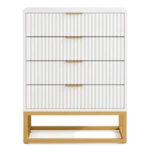 Darsh White 4 drawer 29.53 in. Wide Chest of Drawers Modern Dressers with Fluted Panel and Metal Frame for Bedroom