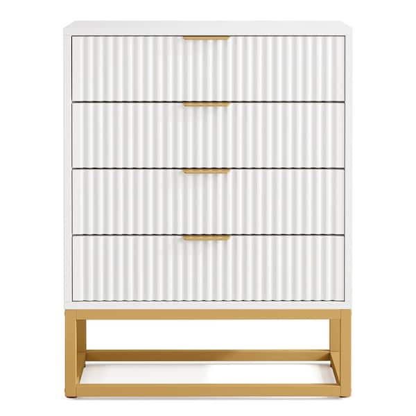 Tribesigns Darsh White 4 drawer 29.53 in. Wide Chest of Drawers Modern Dressers with Fluted Panel and Metal Frame for Bedroom