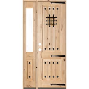 44 in. x 96 in. Mediterranean Alder Sq Clear Low-E Unfinished Wood Right-Hand Prehung Front Door with Left Half Sidelite