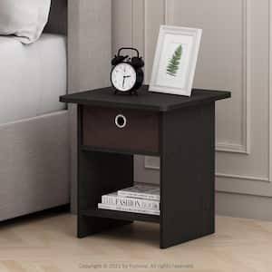 17.8 in. Espresso Rectangle Wood End Table with Brown Bin Drawer