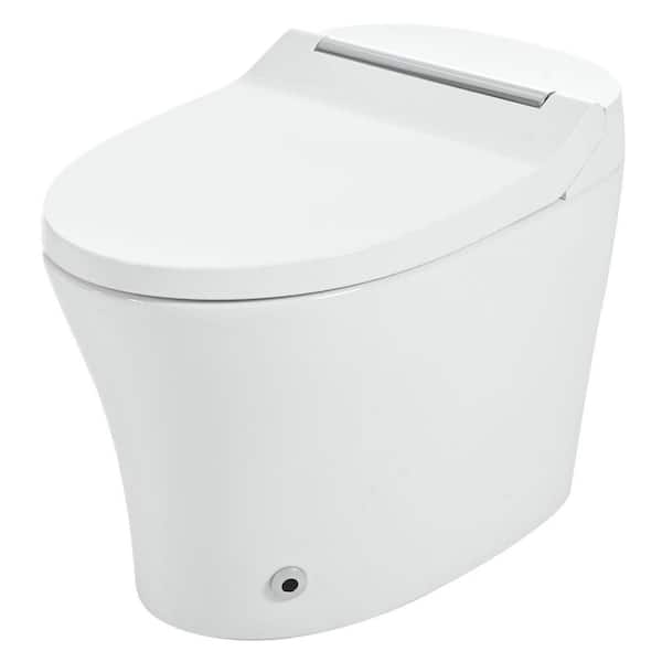 Elongated Bidet Toilet 1/1.28 GPF in White with Adjustable Temp Heated Seat Foot sensor Flush White Night Light