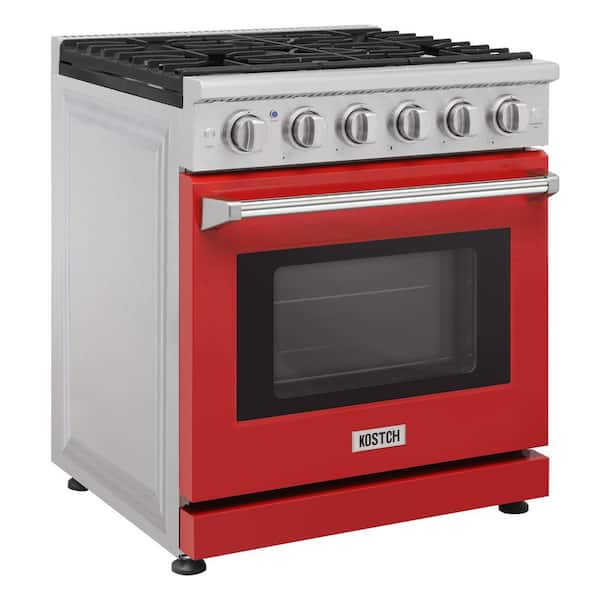 30 in. 5 Burners Freestanding Natural Gas Range in Stainless Steel with 4.55 cu. ft. Convection Oven and Red Oven Door