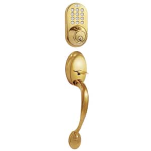 Polished Brass Keyless Entry Deadbolt and Door Handleset Lock with RF Remote Control and Electronic Digital Keypad