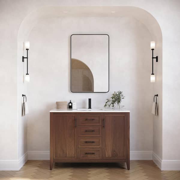 Fresca Silas 48 in. Single Sink Freestanding Bath Vanity with White Quartz Top and Ceramic Sink in Warm Walnut