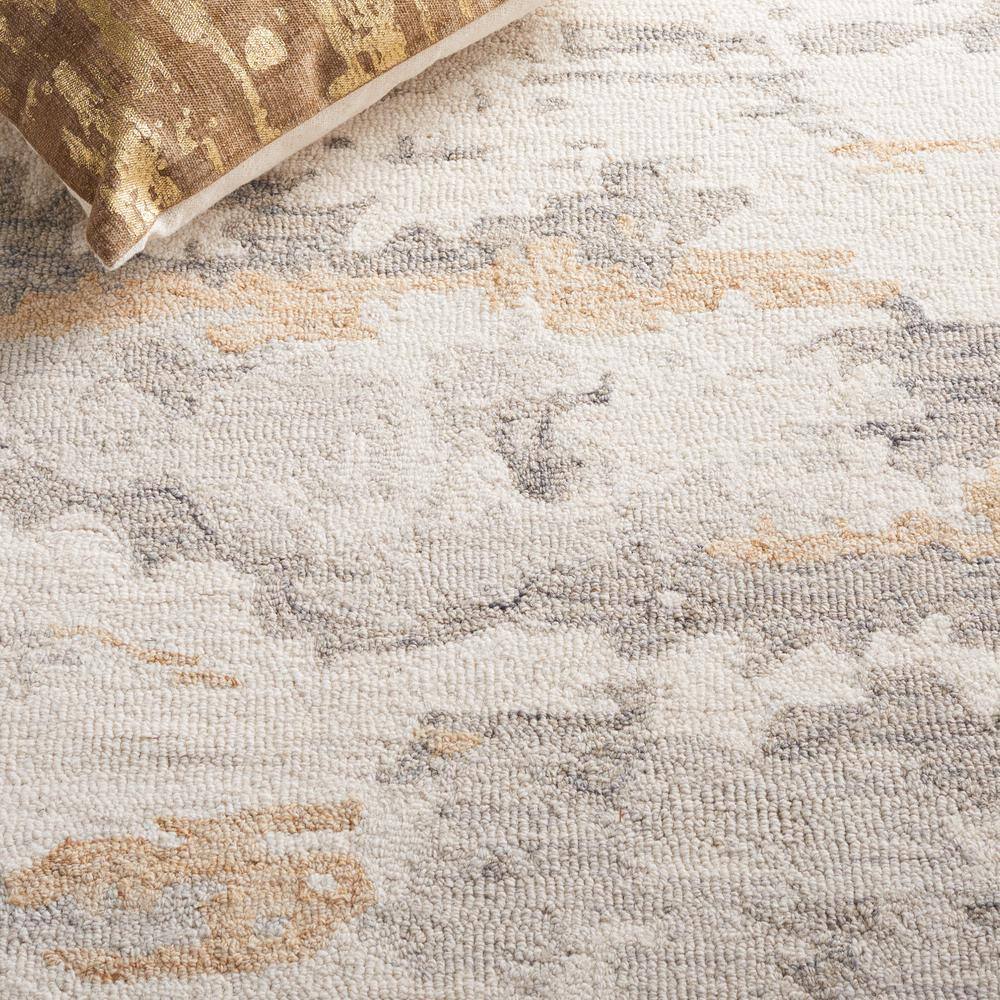 Ivory and Gray Abstract Handmade Wool 4' x 6' Area Rug