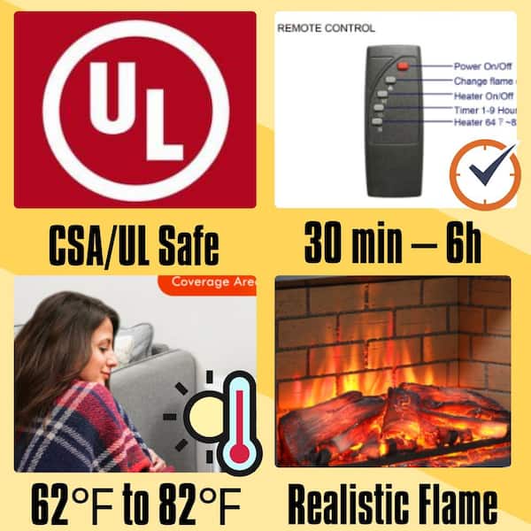 23 in. Electric Fireplace Insert Infrared Quartz Heater with Timer and Remote Control in Antique Black