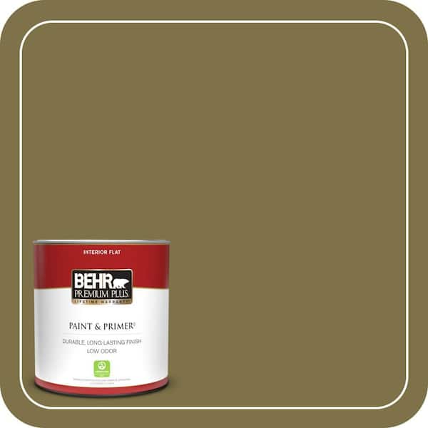 BEHR PREMIUM PLUS 1 qt. #S330-7 Olive Shade Flat Low Odor Interior Paint & Primer