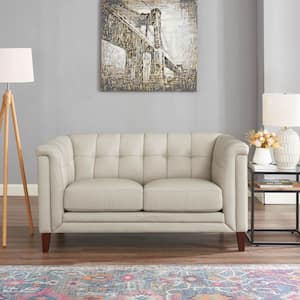Arvo 61.5 in. Vanilla Top Grain Leather 2-Seater Loveseat with Removable Cushions
