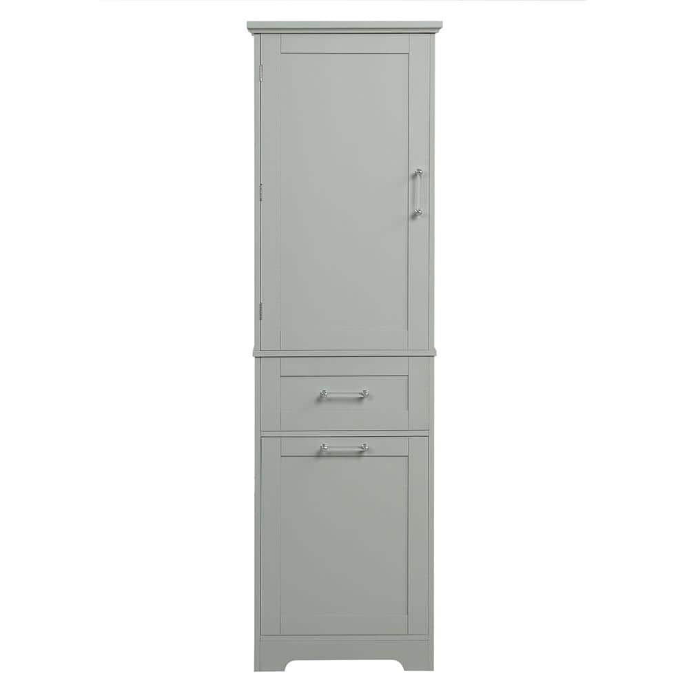 20 in. W x 13 in. D x 68 in. H Gray Bathroom Storage Linen Cabinet with 2 Drawers, Adjustable Shelf, Painted Finish