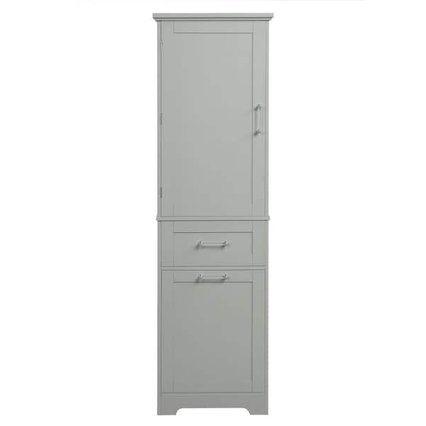 20 in. W x 13 in. D x 68 in. H Gray Bathroom Storage Linen Cabinet with 2 Drawers, Adjustable Shelf, Painted Finish