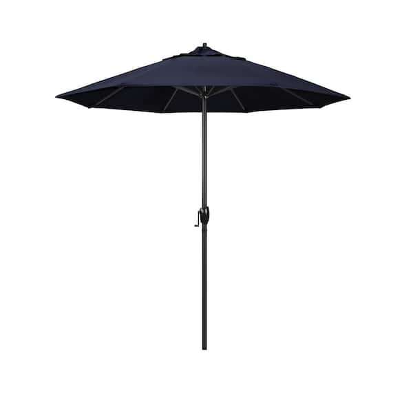 California Umbrella 7.5 ft. Black Aluminum Market Patio Umbrella Auto Tilt in Navy Blue Pacifica