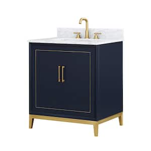 Gracie 30 in. W x 22 in. D x 38 in. H Single Sink Freestanding Bath Vanity in Pacific Blue with White Marble Top