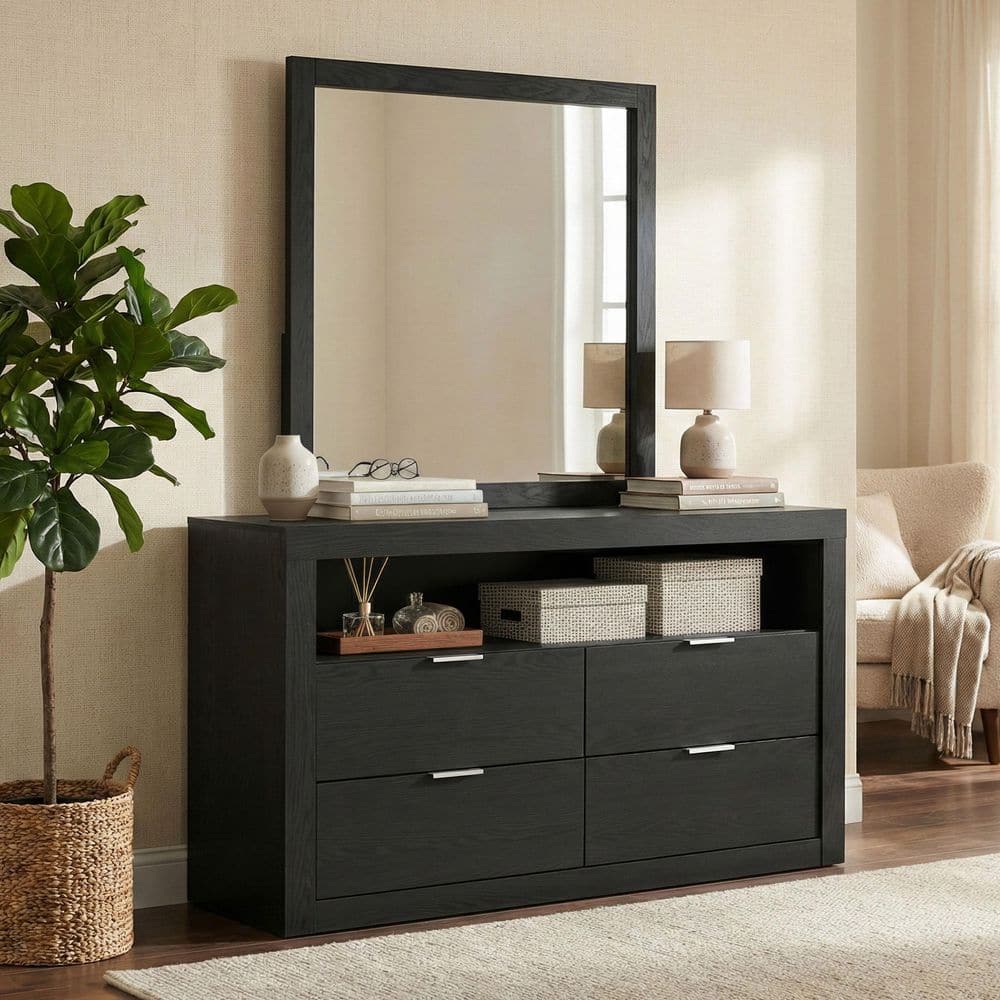 Davenly Black 4-Drawer 57.5 in. Dresser with Mirror price history on PriceWatchPro
