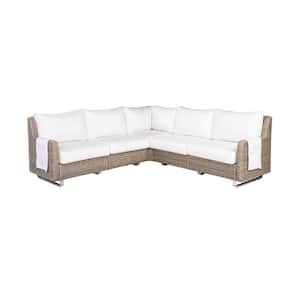Vista Wicker Outdoor 5-Seat Sectional with Sunbrella Fabric Cushions in Ivory