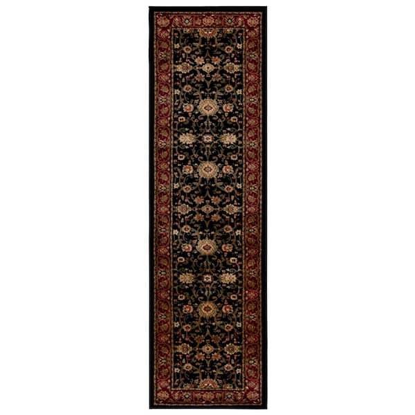 Lyndhurst 2 ft. x 10 ft. Black/Red Floral Runner Rug